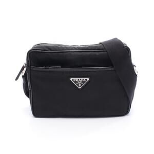 PRADA TESSUTOSAFFI Shoulder Bag Nylon Saffiano Leather Black